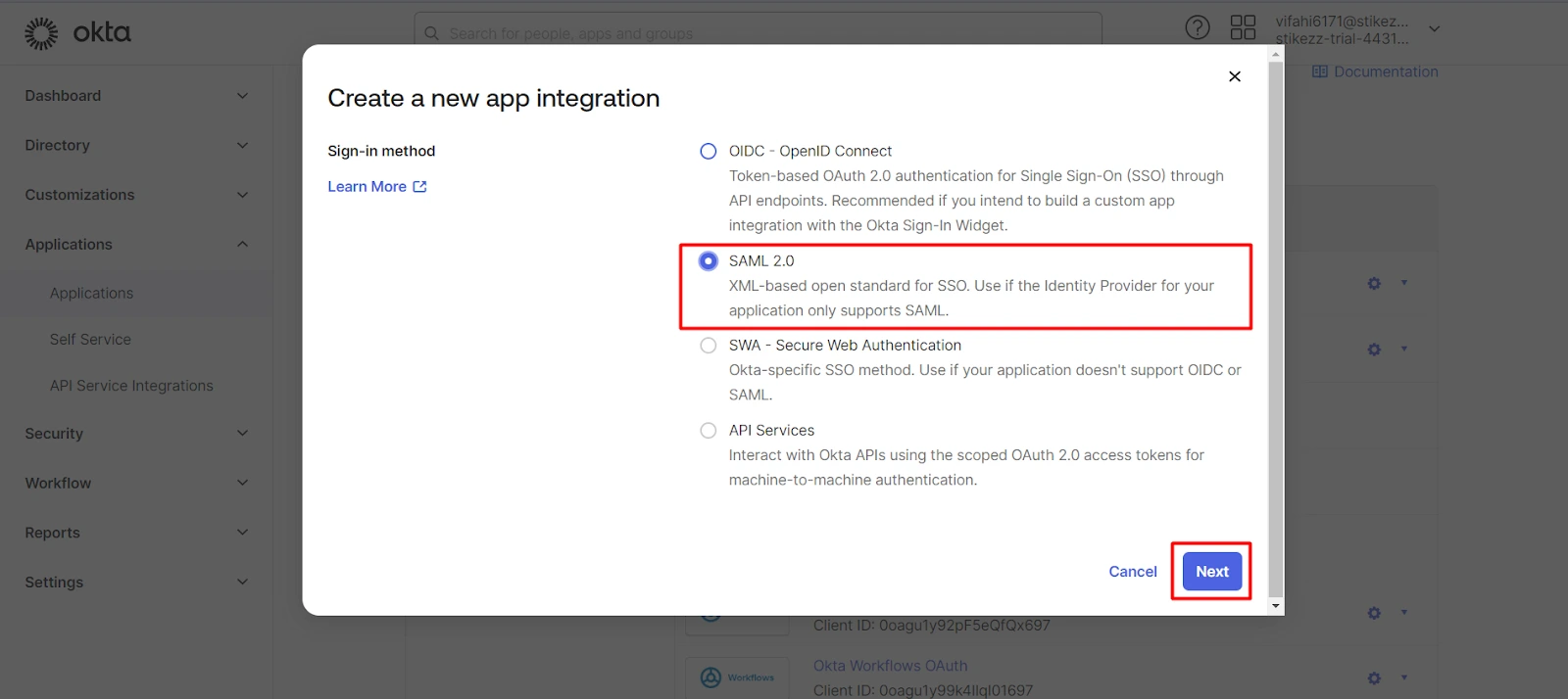 Okta WordPress Login With SAML SSO - Secure SAML SSO Setup 4 Select SAML 2.0 for WordPress Okta SSO Integration