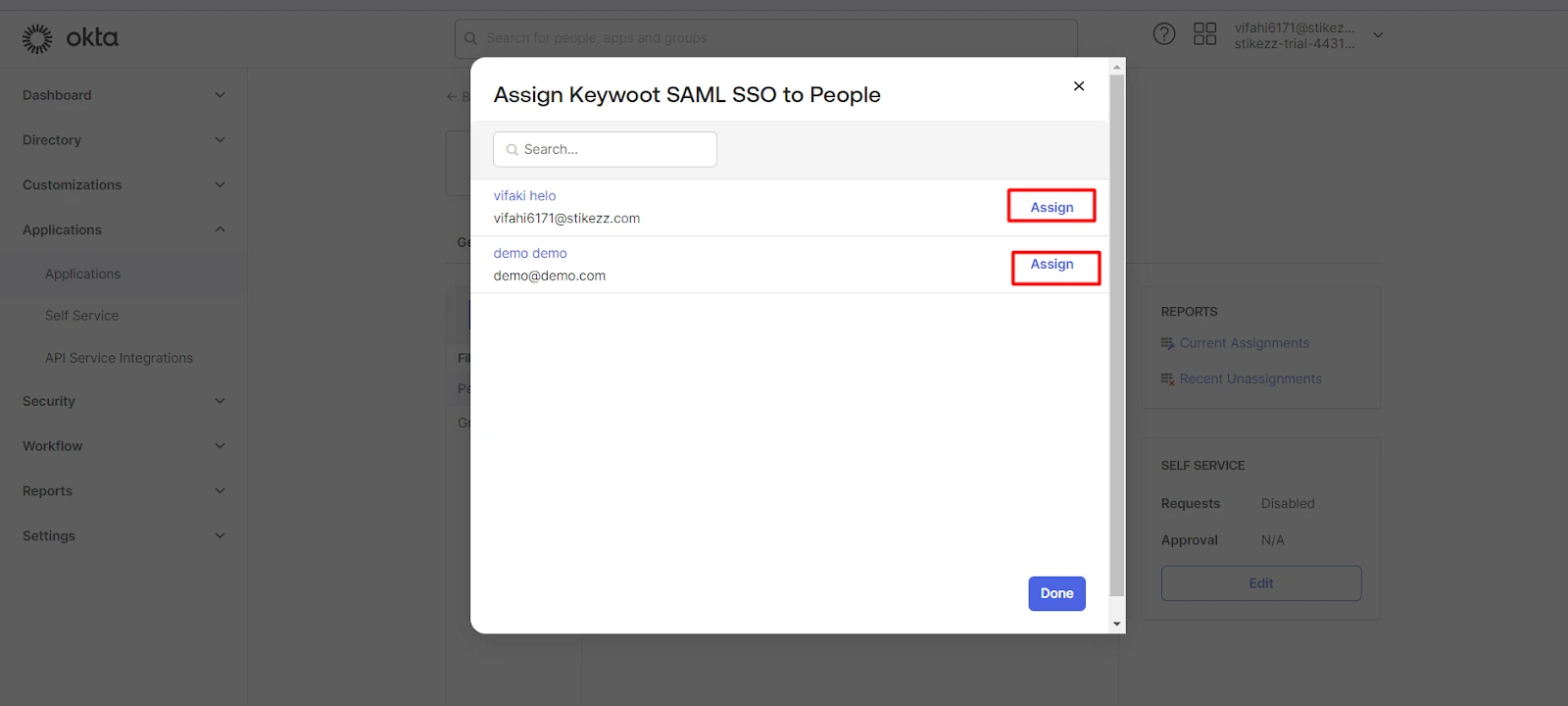 Okta WordPress Login With SAML SSO - Secure SAML SSO Setup 11 Select Users and Groups for WordPress Okta Single Sign-On Access