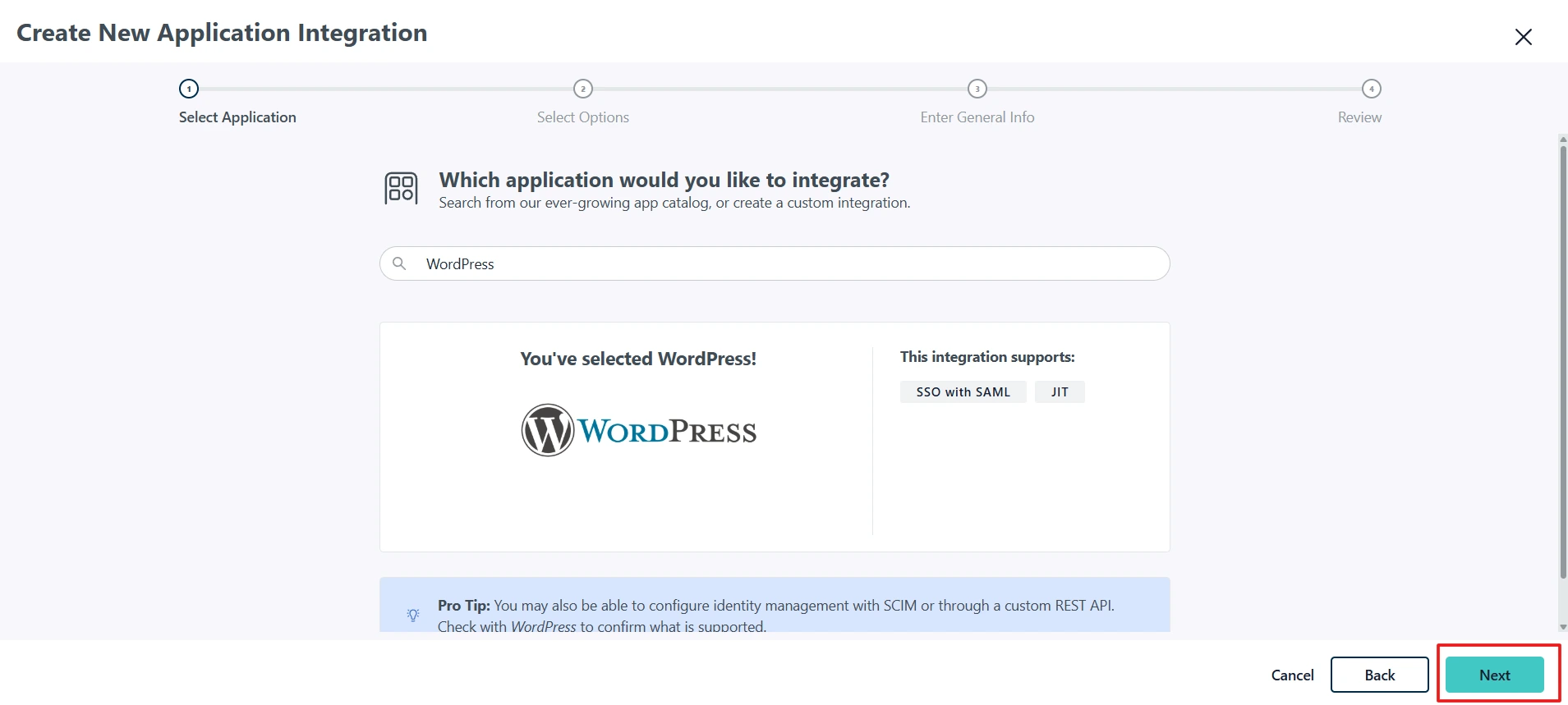 WordPress JumpCloud SSO: Complete Setup Guide for JumpCloud WordPress Single Sign-On 3 JumpCloud WordPress Application - Select WordPress from application catalog