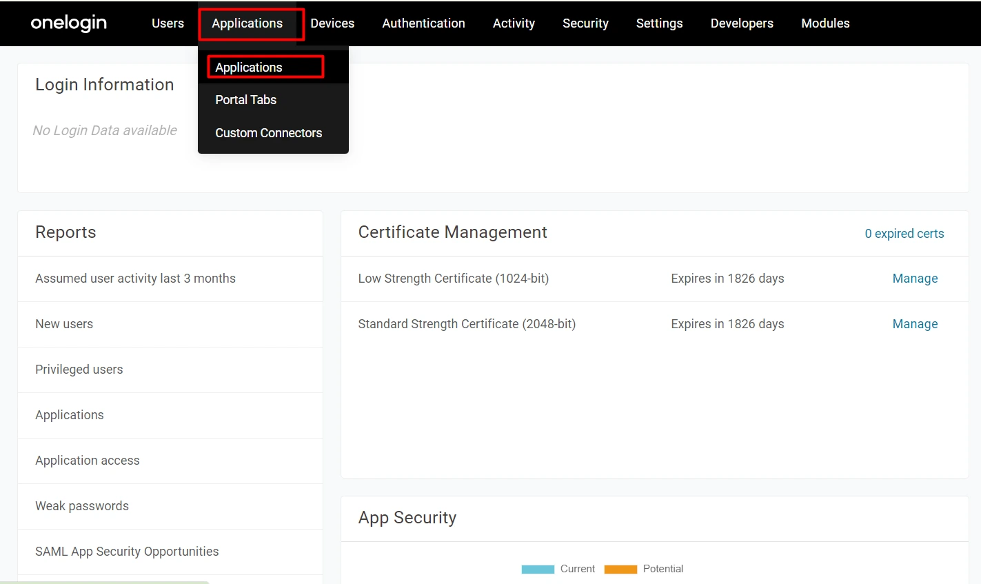 OneLogin SAML SSO WordPress: Complete Guide to Setup WordPress OneLogin Login 3 OneLogin Add Application - Click Applications then Add App to create new SAML app