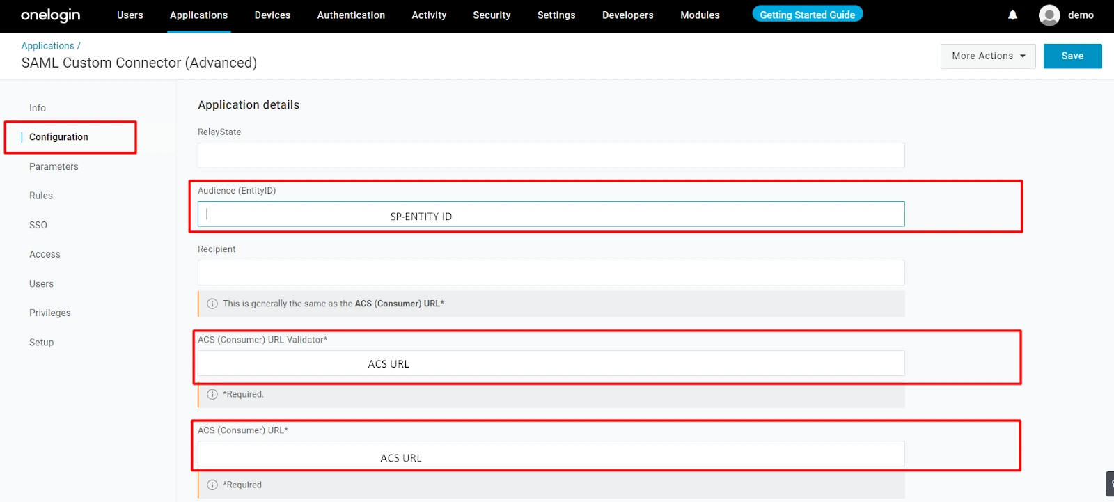 OneLogin SAML SSO WordPress: Complete Guide to Setup WordPress OneLogin Login 7 OneLogin SAML Configuration Tab - Configure SP Entity ID and ACS URL for WordPress integration