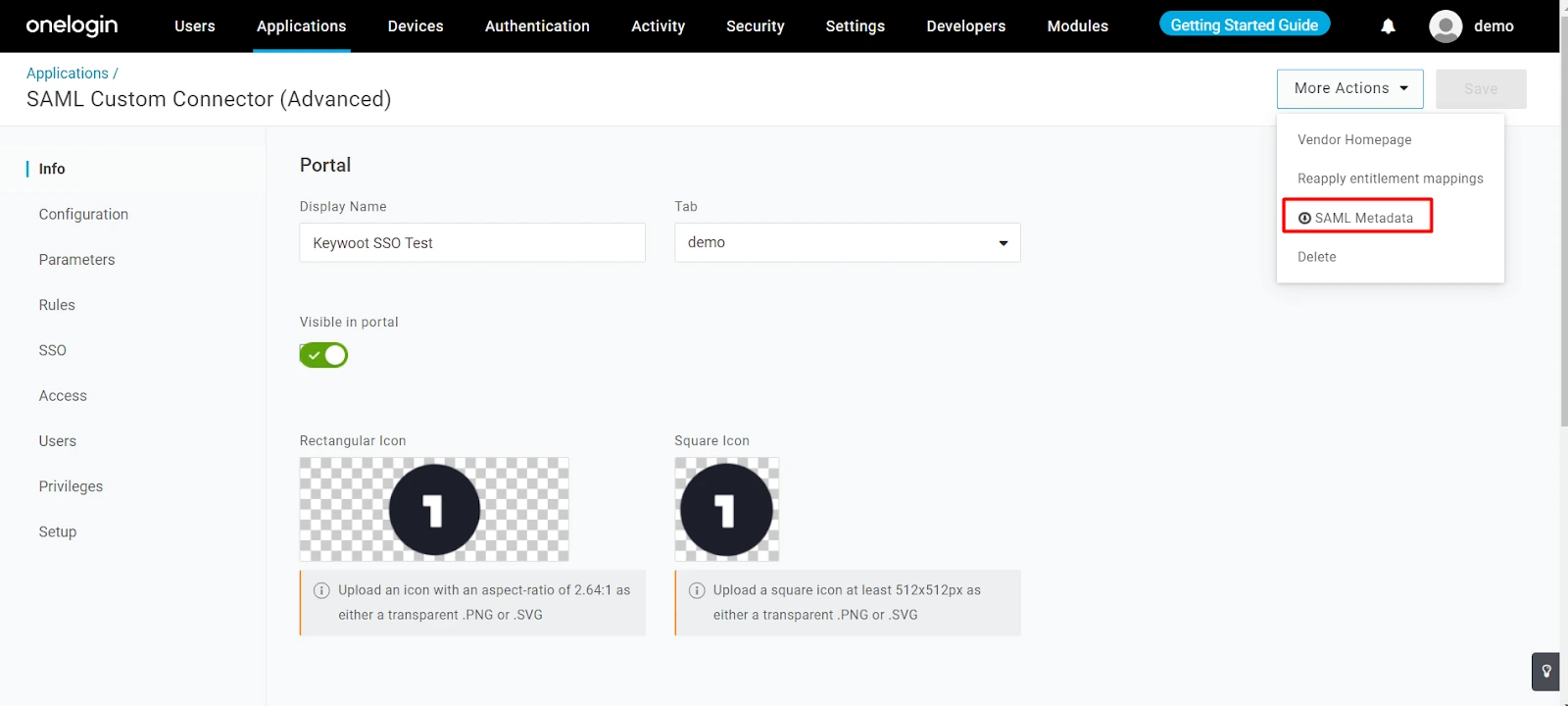 OneLogin SAML SSO WordPress: Complete Guide to Setup WordPress OneLogin Login 12 OneLogin SAML Metadata Download - Access More Actions menu to download SAML metadata file