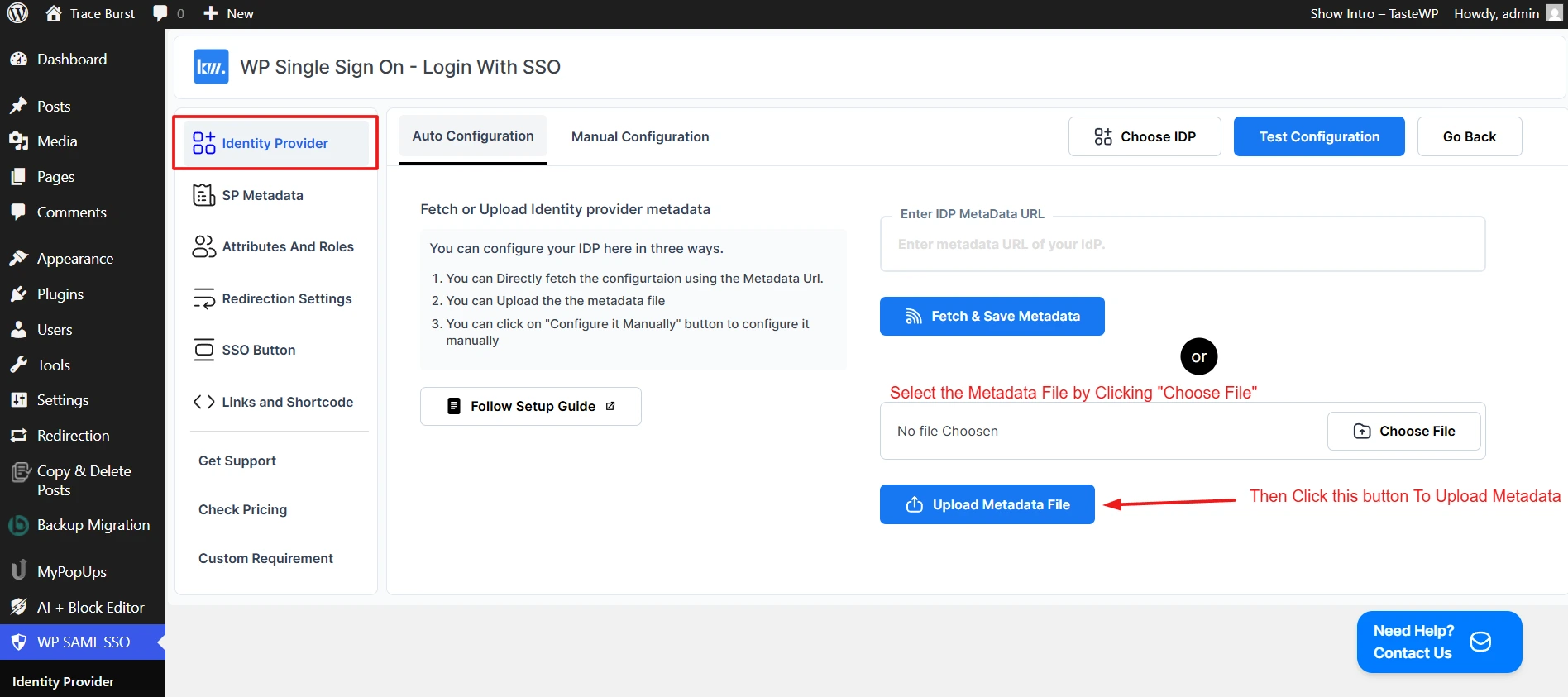 OneLogin SAML SSO WordPress: Complete Guide to Setup WordPress OneLogin Login 13 WordPress SAML Plugin Identity Provider Tab - Upload OneLogin metadata file for SAML configuration